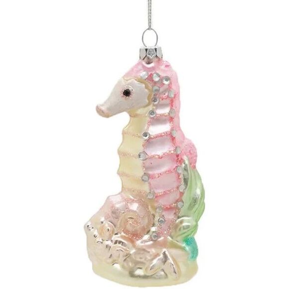 December Diamonds 05-05058 Pink Seahorse Blown Glass Christmas Ornament w/ Gems - Picture 1 of 1
